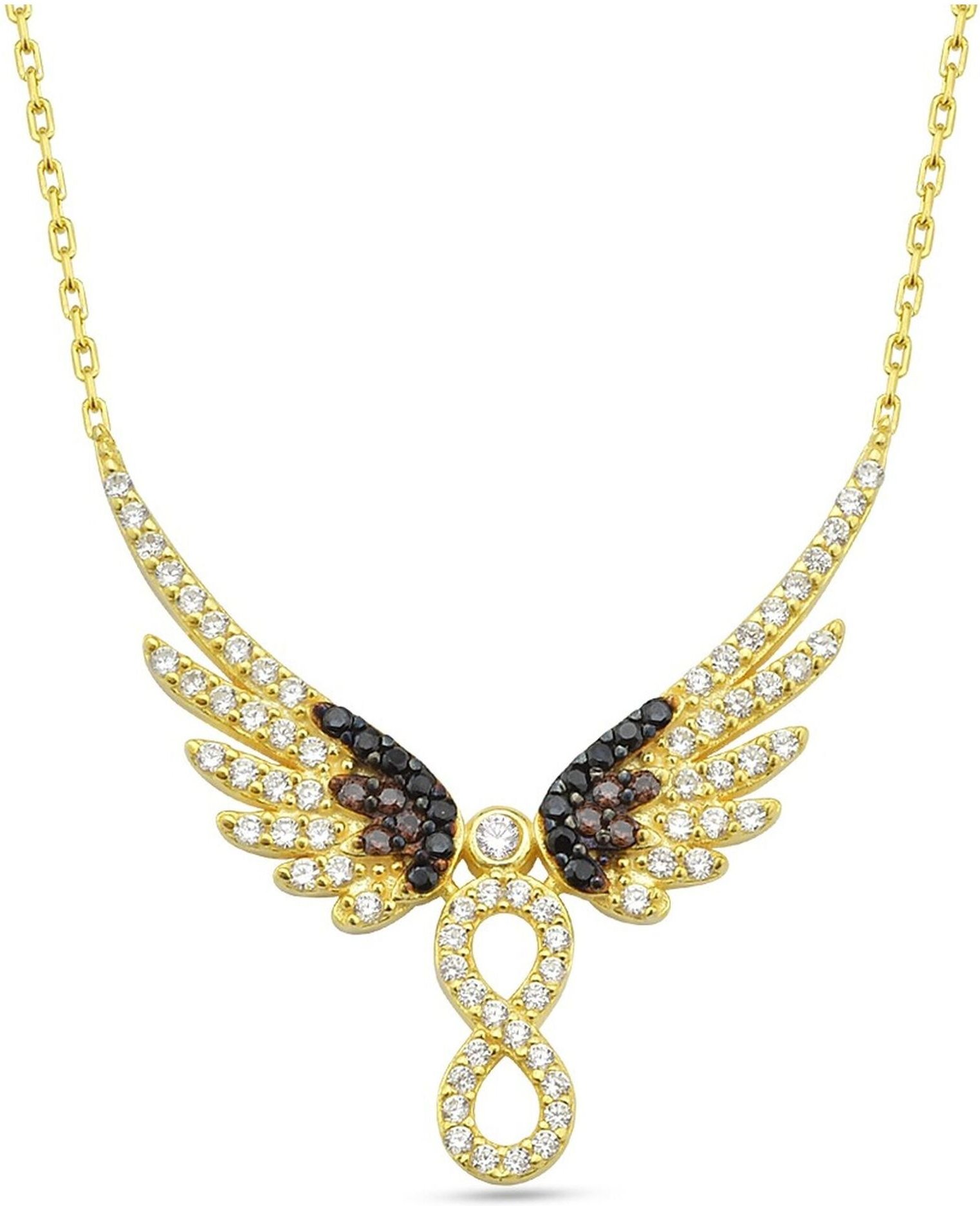 Dkeniz Anhänger mit Kette 925 Sterling Silber vergoldet Unendlichkeit & Engel Silberkette