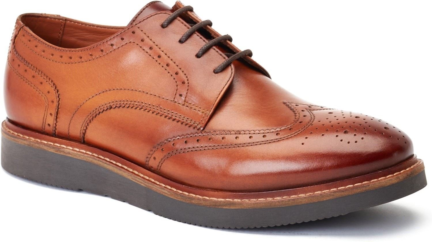 Thumbnail - Base London Joe Leder Herren Brogues Schuhe in verbranntem Tan