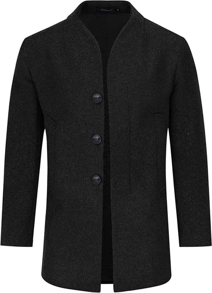 Herren Winter Dicker Casual Warm Einfarbig Stehkragen Langer Wollmantel Schwarz