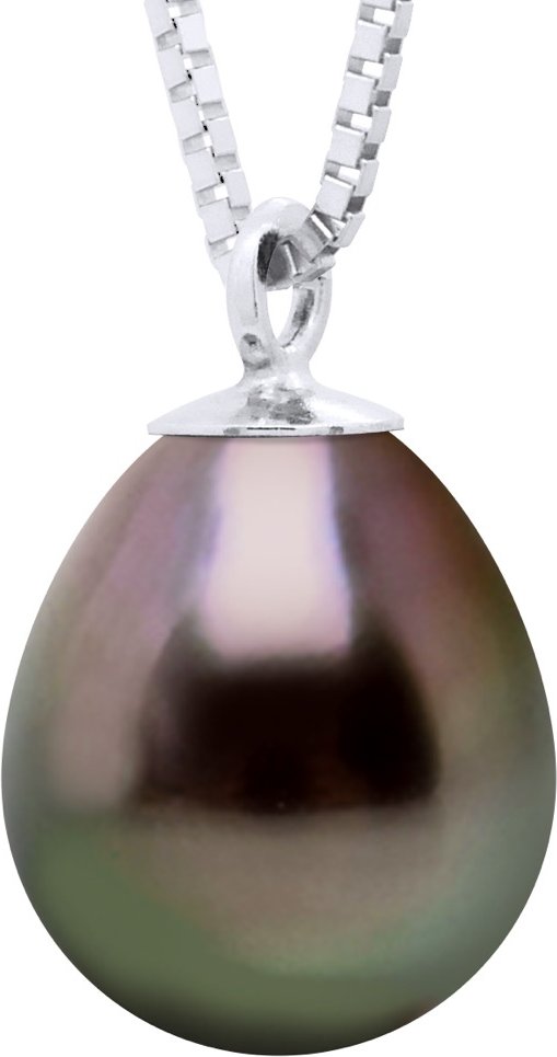 Venezianische Halskette aus Silber 925, rhodiniert und echte Tahiti-Zuchtperle, birnenförmig, 8–9 mm