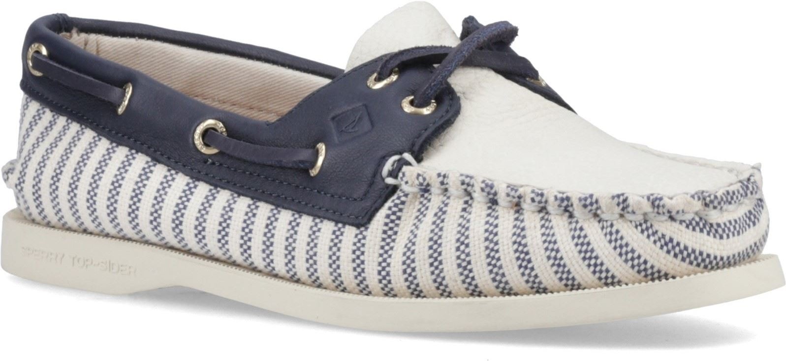 Sperry Authentisch Original Textile Damen Weiß/Navy Standard Bootsschuhe