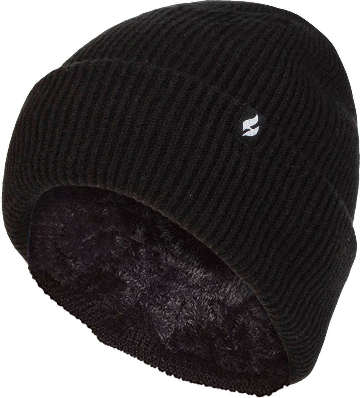 Damen Fleece gefütterte gerippte Überwurfmütze | Wärmehalter | Thermomütze für den Winter - Schwarz