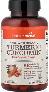 NatureWise, Organic Turmeric Curcumin, Bio-Kurkuma-Kurkumin, 90 vegane Kapseln