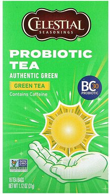 Celestial Seasonings, Probiotischer Grüntee, Authentic Green, 16 Teebeutel 1,12 oz. (31 g)