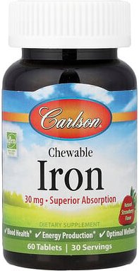 Carlson, Chewable Iron, kaubares Eisen, natürlicher Erdbeergeschmack, 60 Tabletten (15 mg pro Tablette)