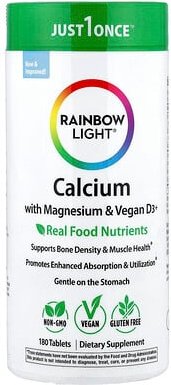 Thumbnail - Rainbow Light, Calcium with Magnesium & Vegan D3+, Calcium mit Magnesium und veganen D3+, 180 Tabletten
