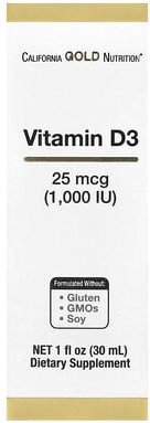 California Gold Nutrition, Vitamin D3, 25 mcg (1.000 IU), 30 ml(1 fl. oz.)
