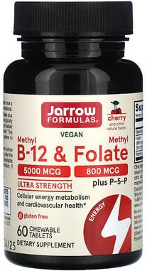 Jarrow Formulas, Vegan Methyl B-12 & Methyl Folate, veganes Methyl B-12 und Methylfolat, ultrastark, Kirsche, 60 Kautabl...