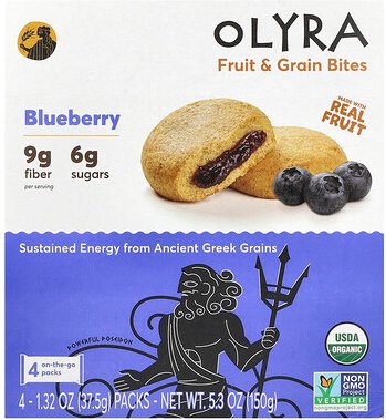 Olyra, Fruit & Grain Bites, Blueberry, Frucht- und Getreide-Snack, Heidelbeere, 4 Packungen, je 37,5 g (1,32 oz.).