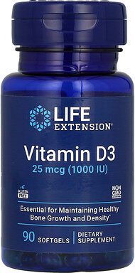 Life Extension, Vitamin D3, 25 mcg (1.000 IU), 90 Weichkapseln