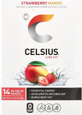 Celsius, Live Fit, Erdbeer-Mango, 14 On-The-Go-Päckchen, je 5,02 g (0,18 oz.).