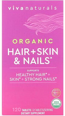 Thumbnail - Viva Naturals, Organic Hair + Skin & Nails, Bio-Haare, -Haut und -Nägel, 120 Tabletten