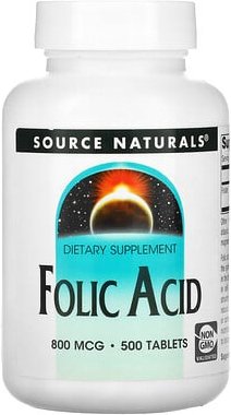 Source Naturals, Folsäure, 800 mcg, 500 Tabletten
