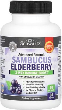 Thumbnail - BioSchwartz, Sambucus Elderberry with Zinc & Vitamin C, Holunder mit Zink und Vitamin C, 60 Kapseln