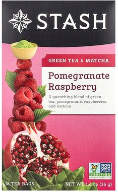 Stash Tea, Green Tea & Matcha, Grüner Tee und Matcha, Granatapfel-Himbeere, 18 Teebeutel, 36 g (1,2 oz.)