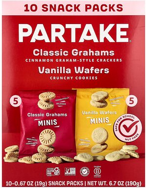 Partake, Mini Vanilla Wafers & Classic Grahams, Mini-Vanillewaffeln und klassische Grahams, 10 Snack-Packs, je 19 g (0,6...