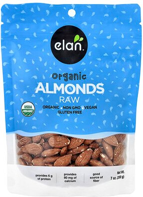 Elan, Organic Almonds, Bio-Mandeln, roh, 200 g (7 oz.)