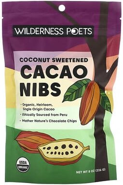 Thumbnail - Wilderness Poets, Organic Coconut Sweetened Cacao Nibs, mit Kokosnuss gesüßte Bio-Kakaonibs, 226 g (8 oz.)