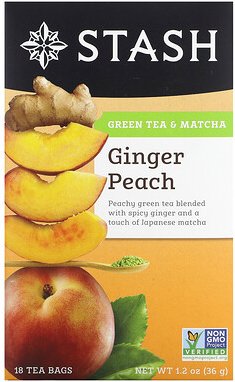 Stash Tea, Grüner Tee und Matcha, Ingwer-Pfirsich, 18 Teebeutel, 36 g (1.2 oz.)