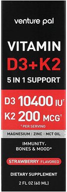 Venture Pal, Vitamin D3 + K2, Erdbeere, 60 ml (2 fl. oz.)