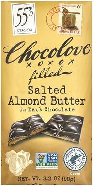 Thumbnail - Chocolove, Salted Almond Butter in Dark Chocolate, gesalzene Mandelbutter in dunkler Schokolade, 55% Kakao, 90 g (3,2 oz...