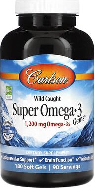 Carlson, Wild Caught Super Omega-3 Gems, norwegisches Fischöl-Konzentrat aus Wildfang mit Super Omega-3, 180 Weichkapsel...