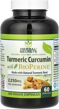 Herbal Secrets, Turmeric Curcumin with BioPerine, Kurkuma mit BioPerine, 180 vegetarische Kapseln