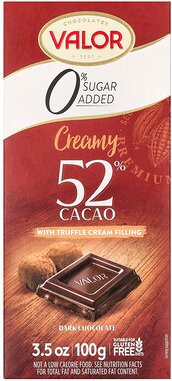 Valor, Cremige dunkle Schokolade mit cremiger Trüffelfüllung, 0% Zuckerzusatz, 100 g (3,5 oz.)