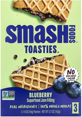 Smash Foods, Toasties™, Blueberry, 3 Gebäckstücke, je 54 g (1,9 oz.).