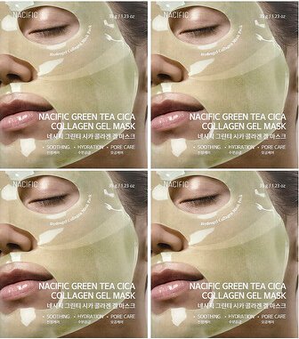 Nacific, Green Tea Cica Collagen Gel Beauty Mask, Grüner-Tee-Cica-Kollagen-Gel-Maske, 4 Tuchmasken, je 35 g (1,23 oz.)