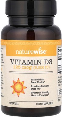 NatureWise, Vitamin D3, 5,000 IU, 90 Softgels