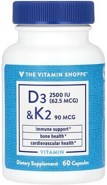 Thumbnail - The Vitamin Shoppe, Vitamin D3 & K2, Vitamin D3 und K2, 60 Kapseln