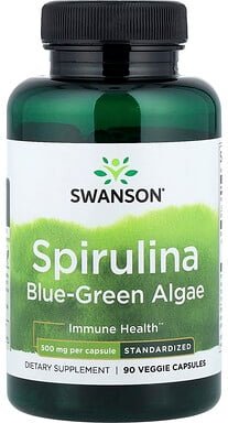 Swanson, Spirulina Blue-Green Algae, Spirulina-Blaugrüne-Algen, standardisiert, 90 pflanzliche Kapseln