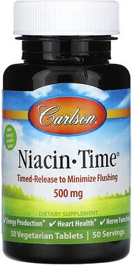 Carlson, Niacin-Time, 500 mg, 50 vegetarische Tabletten