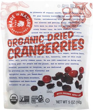 Made in Nature, Organic Dried Cranberries, With Organic Apple Juice, getrocknete Bio-Cranberrys, mit Bio-Apfelsaft, 142 ...