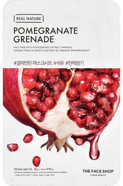 The Face Shop, Real Nature, Beauty Face Mask, Granatapfel-Granatapfel-Gesichtsmaske, 1 Tuchmaske, 20 g (0,70 oz.)
