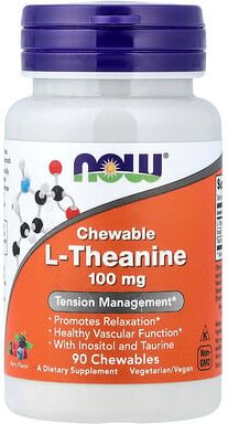 NOW Foods, Chewable L-Theanine, L-Theanin in Form von Kautabletten, Beere, 90 Kautabletten