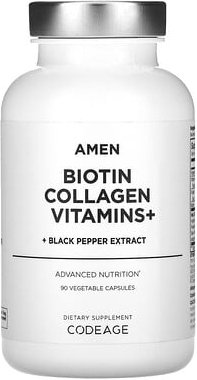 Thumbnail - Codeage, Amen, Biotin Collagen Vitamins+, Biotin-Kollagen-Vitamine+, 90 pflanzliche Kapseln