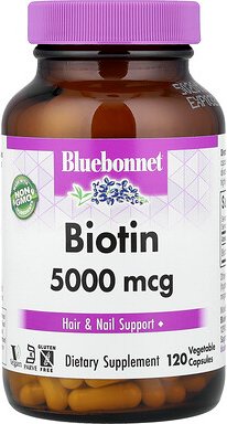 Bluebonnet Nutrition, Biotin, 5.000 mcg, 120 pflanzliche Kapseln