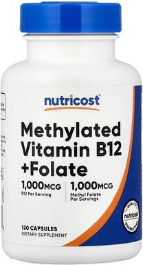 Nutricost, Methylated Vitamin B12 + Folate, methyliertes Vitamin B12 + Folat, 120 Kapseln