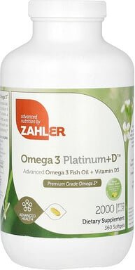 Thumbnail - Zahler, Omega 3 Platinum+D, fortschrittliches Omega-3-Fischöl + Vitamin D3, 360 Weichkapseln (1.000 mg pro Weichkapsel)