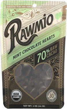 Rawmio, Minz-Schokoladen-Herzen, 70% roher Kakao, 56,7 g 2 oz.