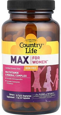 Country Life, Max for Women™, Multivitamin & Mineral Complex, Multivitamin- und Mineralstoffkomplex, ohne Eisen, 120 pfl...