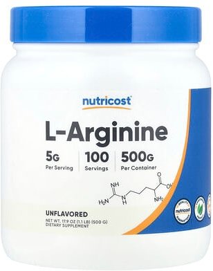 Nutricost, L-Arginine, Unflavored, L-Arginin, geschmacksneutral, 500 g (17,9 oz.)