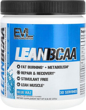 EVLution Nutrition, Lean BCAA, Blue Raz, mageres BCAA, Blue Raz, 237 g (8,36 oz.)