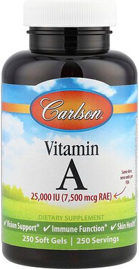Carlson, Vitamin A, 7.500 mcg RAE (25.000 IU), 250 Weichkapseln