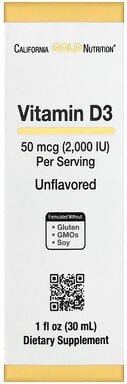 California Gold Nutrition, Vitamin D3, geschmacksneutral, 50 mcg (2.000 IU), 30 ml (1 fl. oz.)