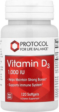 Protocol for Life Balance, Vitamin D3, 25 mcg (1.000 IU), 120 Weichkapseln