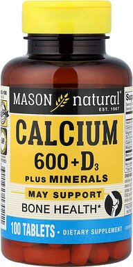 Mason Natural, Calcium 600 + Vitamin D3, 100 Tabletten