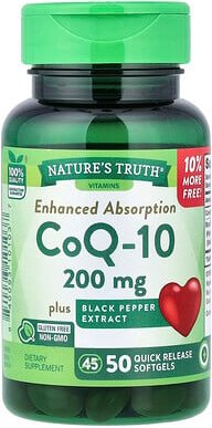 Nature's Truth, CoQ-10 plus Black Pepper Extract, CoQ-10 plus Schwarzer-Pfeffer-Extrakt, verbesserte Aufnahme, 200 mg, 5...